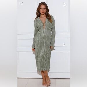 Hello Molly Sage Green Long Sleeve Midi Dress Small Medium 6 8